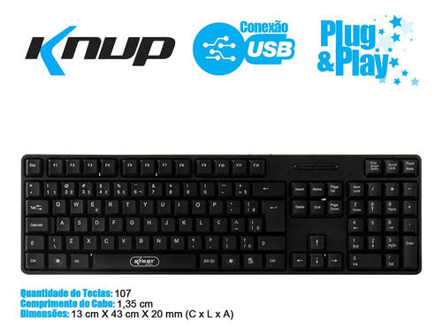 Teclado Usb Standard Padrão Pt-brabnt 107 Tecla Knup Kp-2044