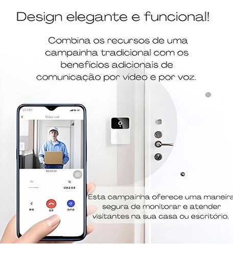 Campainha C/ Câmera Wifi S Fio Inteligente Interfone C Áudio