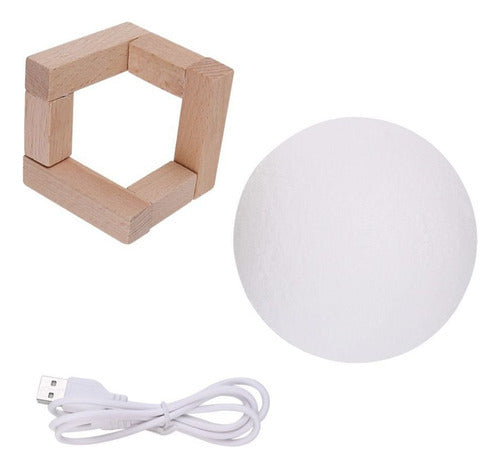 Luminária Lua Cheia 3d Abajur Decorativa Usb Com Suporte