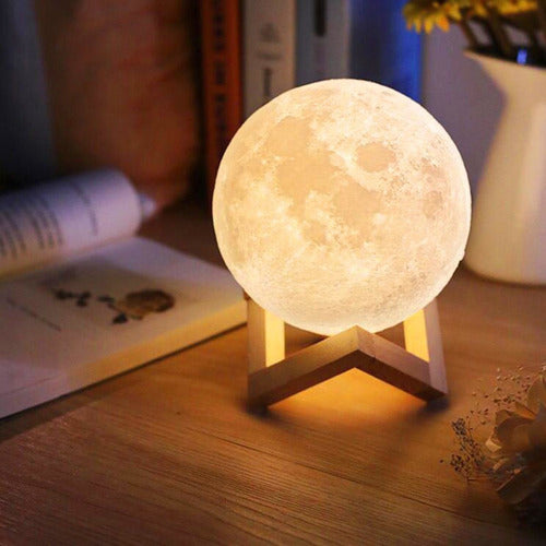 Luminária Lua Cheia 3d Abajur Decorativa Usb Com Suporte