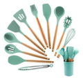 Kit 12 Utensílios De Cozinha Em Silicone E Cabo De Madeira